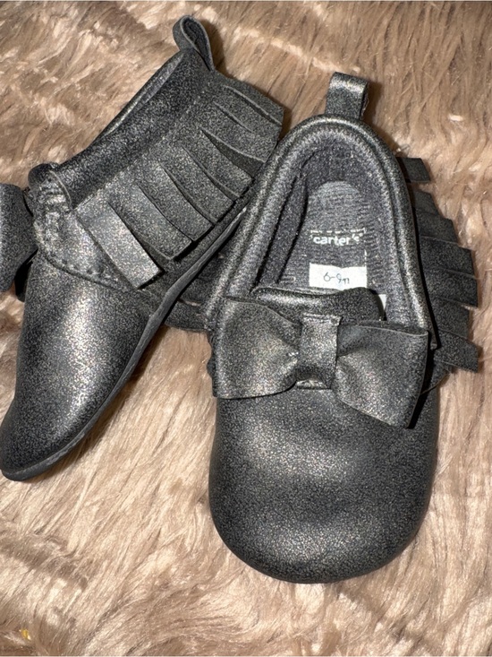 Carter's Other - Carter's Metallic Black Baby Bow & Fringe Moccasins 6-9m
